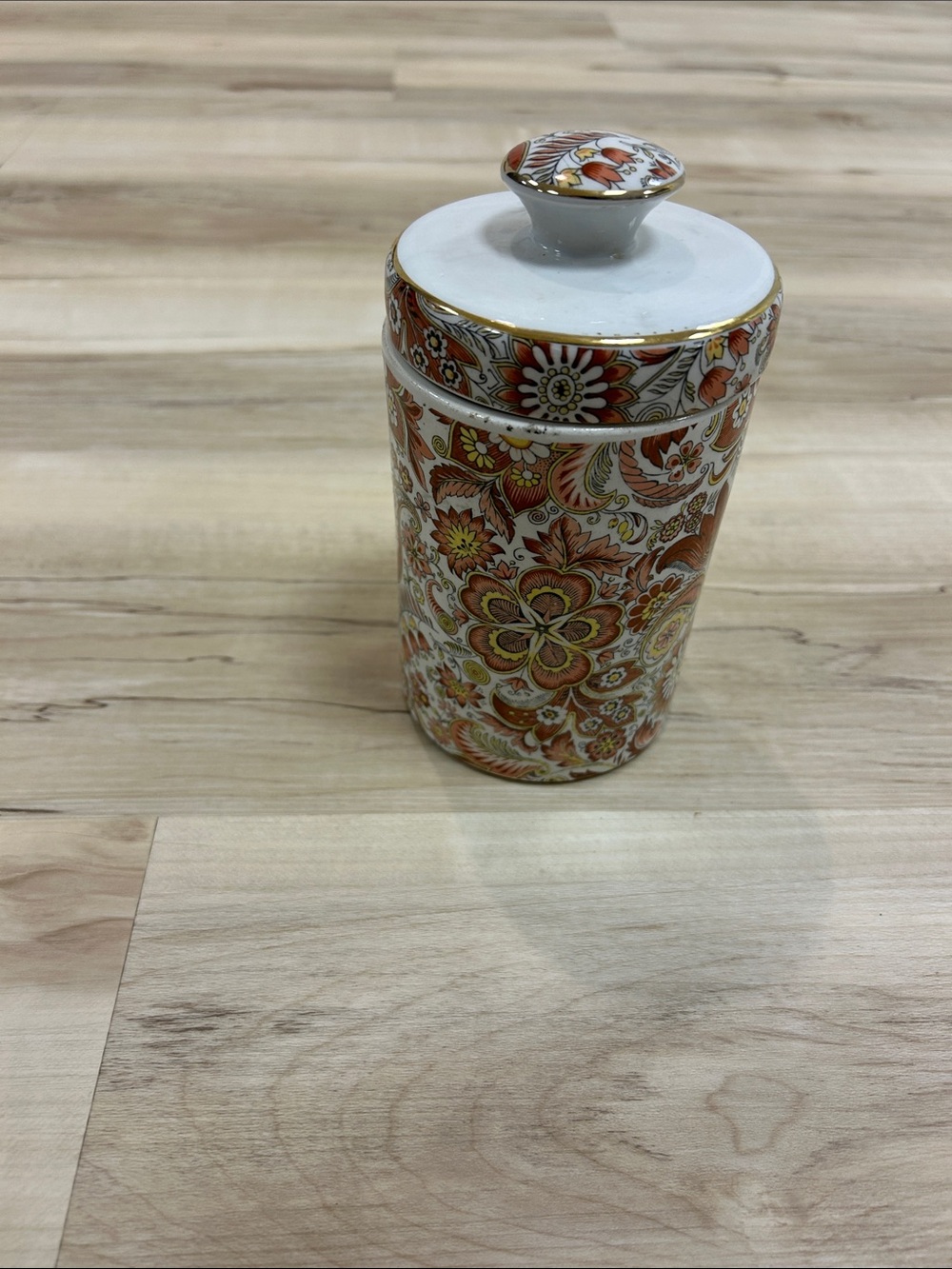 Decorative Orange paisley Floral Ceramic Canister with Gold Trim